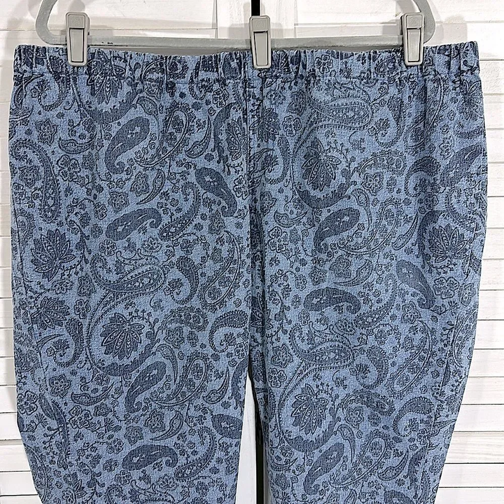 DG2 Blue Paisley Denim Pants Pull On Size 3XP NWT